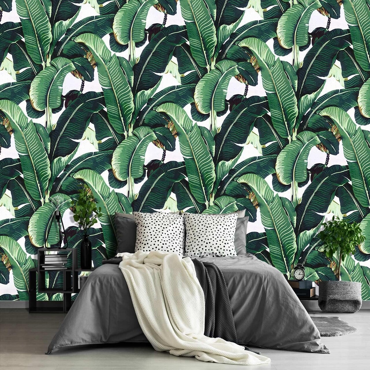 tropical botanical banana leaf wallpaper green plant floral wall mural